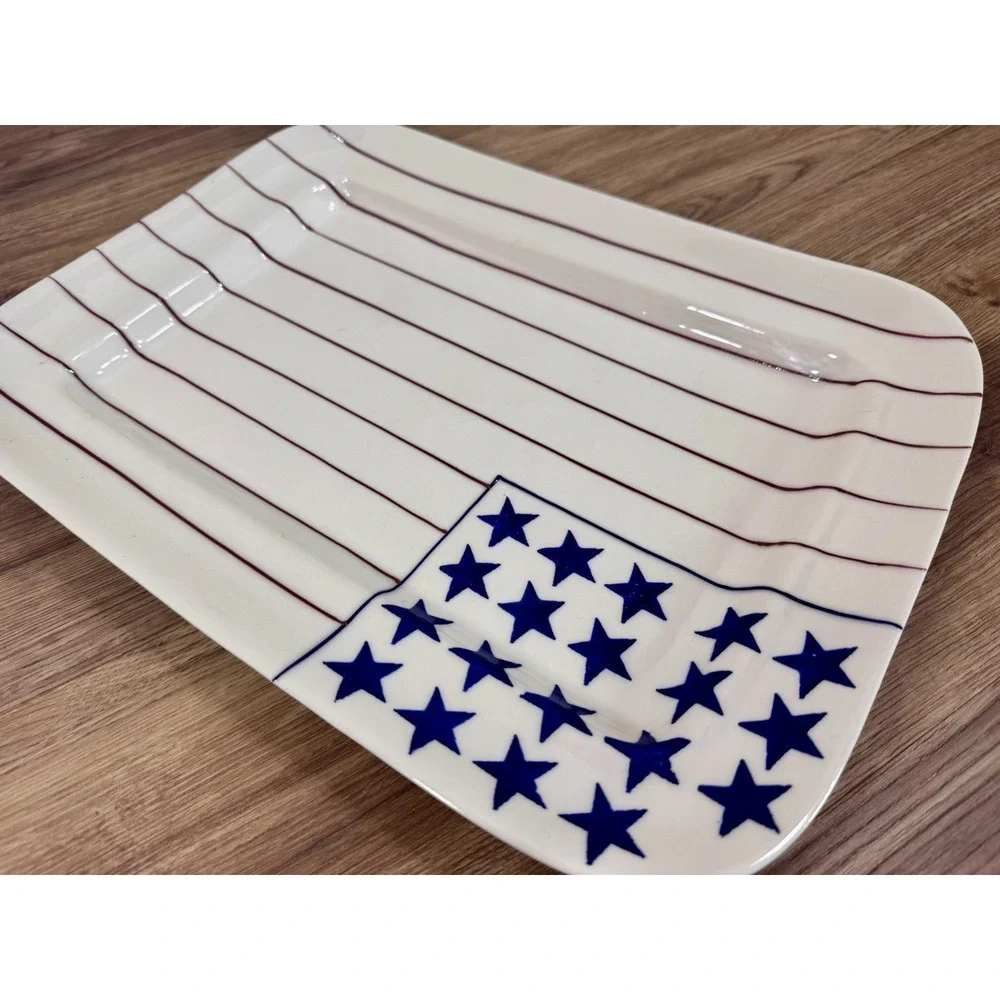 Hartstone Flag Plate Large White Stoneware Rectangular Patriotic Platter USA